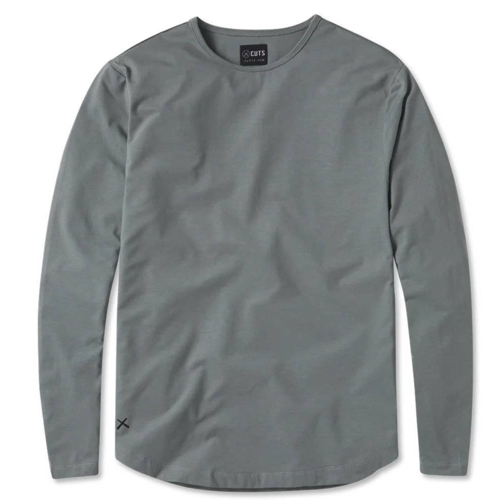 Cuts Clothing Men's Long Sleeve Curve Hem Crew Neck Signature Fit T-Shirt - Sage